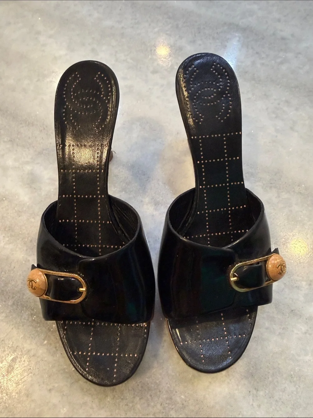 Chanel Black Women's Slide Sandals w/Gold Accent 41